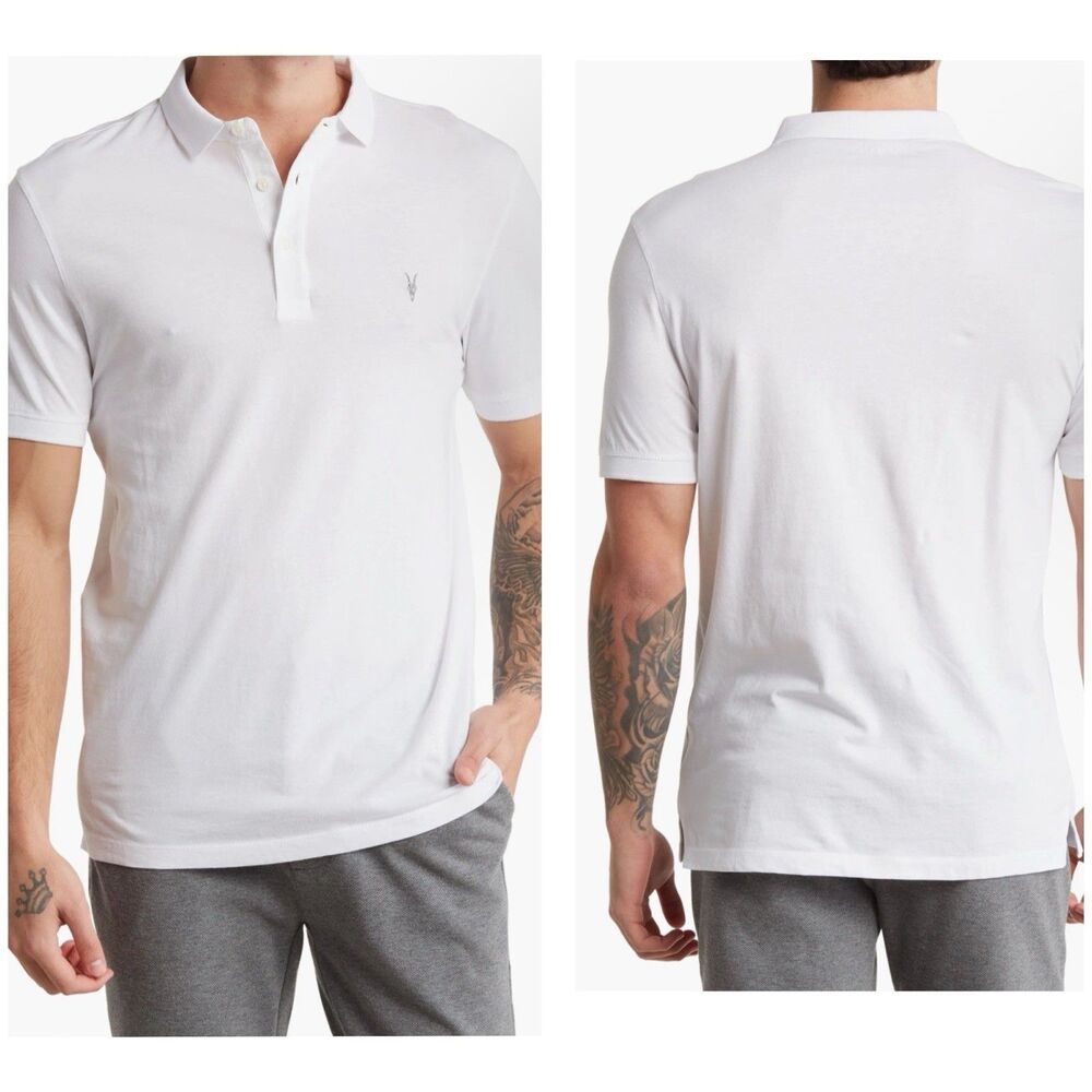 ALLSAINTS Vidal Polo Shirt XXL White Slim Fit Skull Logo Fits XL 44"Chest